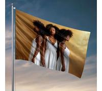 Divertente decorazione per patio con tre donne in abiti bianchi in piedi fianco a fianco. Bandiera per decorazione della stanza, bandiera per camera ragazzi (60 x 90 cm)