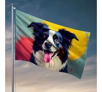 Divertente decorazione per patio con un cane felice con sfondo colorato. Bandiere per la decorazione della stanza per ragazzi (120 x 180 cm)