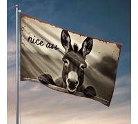 Divertente decorazione per patio Un asino con la testa sopra una recinzione, guardando direttamente la fotocamera. Bandiera Western Home Decor Divertente decorazione per bar (60 x 90 cm)