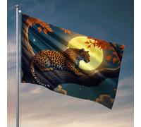 Divertente decorazione per patio Un leopardo poggia su un ramo di albero sotto una luna piena. Bandiera occidentale decorazione per la casa divertente decorazione per bar (60 x 90 cm)