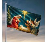 Divertente decorazione per patio, un presepe con Maria, Giuseppe e un angelo che adorano il bambino Gesù. Bandiere per decorazione della stanza per ragazzi (30 x 45 cm)