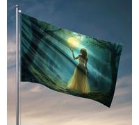 Divertente decorazione per patio Una donna in un vestito bianco si trova in una foresta, raggiungendo una luna luminosa. Bandiere per la decorazione della stanza bandiera per ragazzi della stanza (152