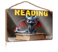 Divertente decorazione per portico con drago che legge avventura: un racconto fantasy spiegato cartello in legno decorazione per casa colonica bagno piscina (23 x 35 cm)