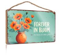 Divertente decorazione per portico Forever In Bloom: abbracciare la grazia infinita con papaveri arancioni cartello in legno decorazione per casa colonica bagno piscina (23 x 35 cm)