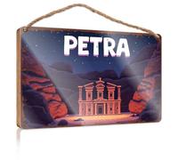 Divertente decorazione per portico Petra: la città perduta scolpita nella roccia in legno cartello decorazione per casa colonica bagno piscina (15 x 28 cm)