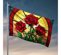 Divertente decorazione universitaria con tre rose rosse in vetro colorato, bandiera per la casa, decorazione da uomo, divertente decorazione per bar (60 x 90 cm)