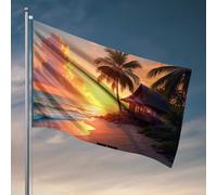 Divertente decorazione universitaria tramonto sulla spiaggia con palme e bandiera cottage decorazione per la casa uomini college dormitorio bandiere (60 x 90 cm)