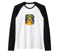 Divertente Design a Tema UFO Che raggira Gatti Spaziali Alieni Maglia con Maniche Raglan
