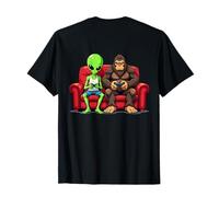 Divertente Design Bigfoot Alien Sasquatch Gaming UFO Back Print Design Maglietta