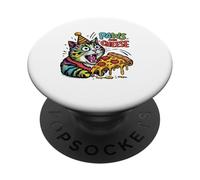Divertente design colorato con gatto che mangia pizza PopSockets PopGrip Adesivo