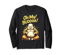 Divertente Design con Buddha per Gli Amanti della Meditazione e dell'umorismo Maglia a Manica
