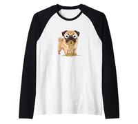 Divertente Design con Carlino Che Mangia Spaghetti goffo Cane Maglia con Maniche Raglan