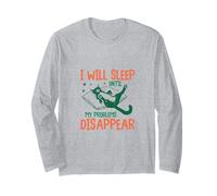 Divertente design con gatto "I Will Sleep Until My Problems Disappear" Maglia a Manica