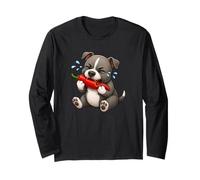 Divertente Design con Pitbull Che Mangia Peperoncino Piccante e Peperoncino Maglia a Manica