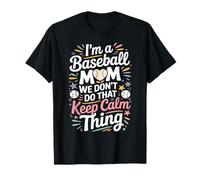 Divertente design Keep Calm Baseball Mom con divertente palla a forma di cuore Maglietta