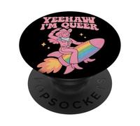 Divertente design LGBTQ+ Cowboy Pride Western Rainbow Rocket PopSockets PopGrip Adesivo