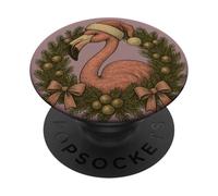 Divertente design natalizio con fenicottero rosa tropicale PopSockets PopGrip Adesivo