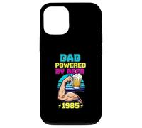 Divertente design vintage con scritta "Dad Powered by Beer and 1985" Custodia per iPhone 12/12 Pro