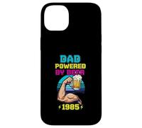 Divertente design vintage con scritta "Dad Powered by Beer and 1985" Custodia per iPhone 14 Plus