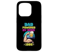 Divertente design vintage con scritta "Dad Powered by Beer and 1985" Custodia per iPhone 15 Pro