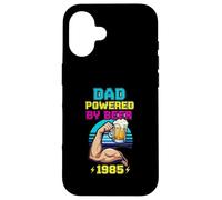 Divertente design vintage con scritta "Dad Powered by Beer and 1985" Custodia per iPhone 16