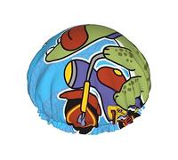 Divertente dinosauri perseguono una cuffia da a e cuffia da bagno con motivo a carne per le donne, cuffia da a reversibile oversize impermeabile grande progettata per tutte le lunghezze di