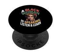 Divertente dire che una donna di colore sta parlando Ascolta Impara il supporto PopSockets PopGrip Adesivo