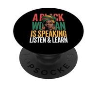 Divertente dire che una donna di colore sta parlando Ascolta Impara il supporto PopSockets PopGrip Adesivo