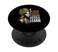 Divertente dire che una donna di colore sta parlando Ascolta Impara il supporto PopSockets PopGrip Adesivo