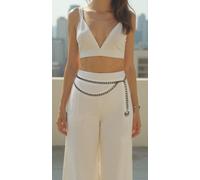 Divertente Donna Intenso Cintura Metallo Argento Grosso Catena Quarter Moneta