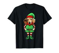 Divertente doxie di Natale con cane bassotto elfo Maglietta