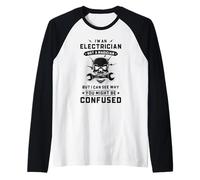 Divertente Elettricista Lineman Wireman Skull Lightning Strike Maglia con Maniche Raglan