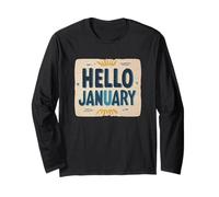 Divertente Emblema di gennaio Hello Maglia a Manica