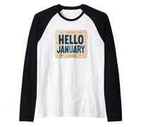 Divertente Emblema di gennaio Hello Maglia con Maniche Raglan