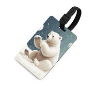 Divertente etichetta per bagagli con orso polare che gioca a palla di neve con nome carta d'identità in pelle impermeabile etichette per valigie accessori da viaggio per adulti donne uomini