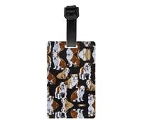 Divertente etichetta stampata con bulldog inglesi, utilizzata per accessori essenziali da viaggio, borse per bagagli, zaini.