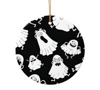 Divertente Fantasma Bianco Stampa Regali di Natale Collaboratore Per Amici Famiglia Circolare Ceramica Ornamenti Appesi Di Natale Per La Decorazione