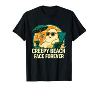 Divertente Fantasma Estate Creepy Beach Face Forever Summerween Maglietta