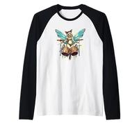 Divertente fata magica con batteria per gli amanti del rock Maglia con Maniche Raglan