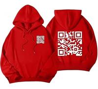 Divertente felpa con cappuccio con codice QR FU, divertente codice Qr scansionabile, unisex Qrcode, codice QR unico con camicia umoristica con messaggio nascosto, Rosso, L