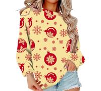 Divertente felpa natalizia stampata da donna alla moda casual comoda stampata a maniche lunghe per feste quotidiane regali di Natale, Giallo, S
