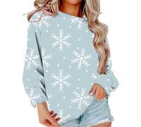 Divertente felpa natalizia stampata da donna alla moda casual comoda stampata a maniche lunghe per feste quotidiane regali di Natale, Blu, M