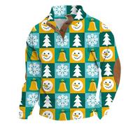 Divertente felpa natalizia stampata per uomo Felpe natalizie da uomo Felpa alla moda con stampa grafica fiocco di neve oversize a maniche lunghe StCollar Top per regali di Natale, blu cielo, 5XL