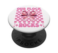 Divertente fenicottero ragazza mamma rosa coquette Bow Our Flock Rocks PopSockets PopGrip Adesivo