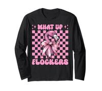 Divertente Fenicottero Ragazza Mamma Rosa Coquette Bow What Up Flockers Maglia a Manica