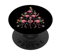 Divertente fenicottero rosa albero di Natale cappelli di Babbo Natale luci vacanze PopSockets PopGrip Adesivo