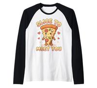 Divertente Fetta di Pizza Carina per incontrarti Gioco di Parole Maglia con Maniche Raglan