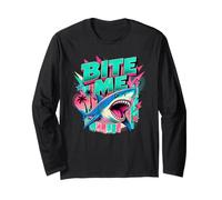 Divertente Florida Retro Bite Me Shark Maglia a Manica