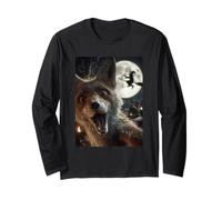 Divertente Fox Selfie Luna Piena Volante Strega Foresta Halloween Maglia a Manica
