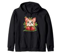 Divertente fragola frutta con gatto viso costume per frutti di bosco Felpa con Cappuccio
